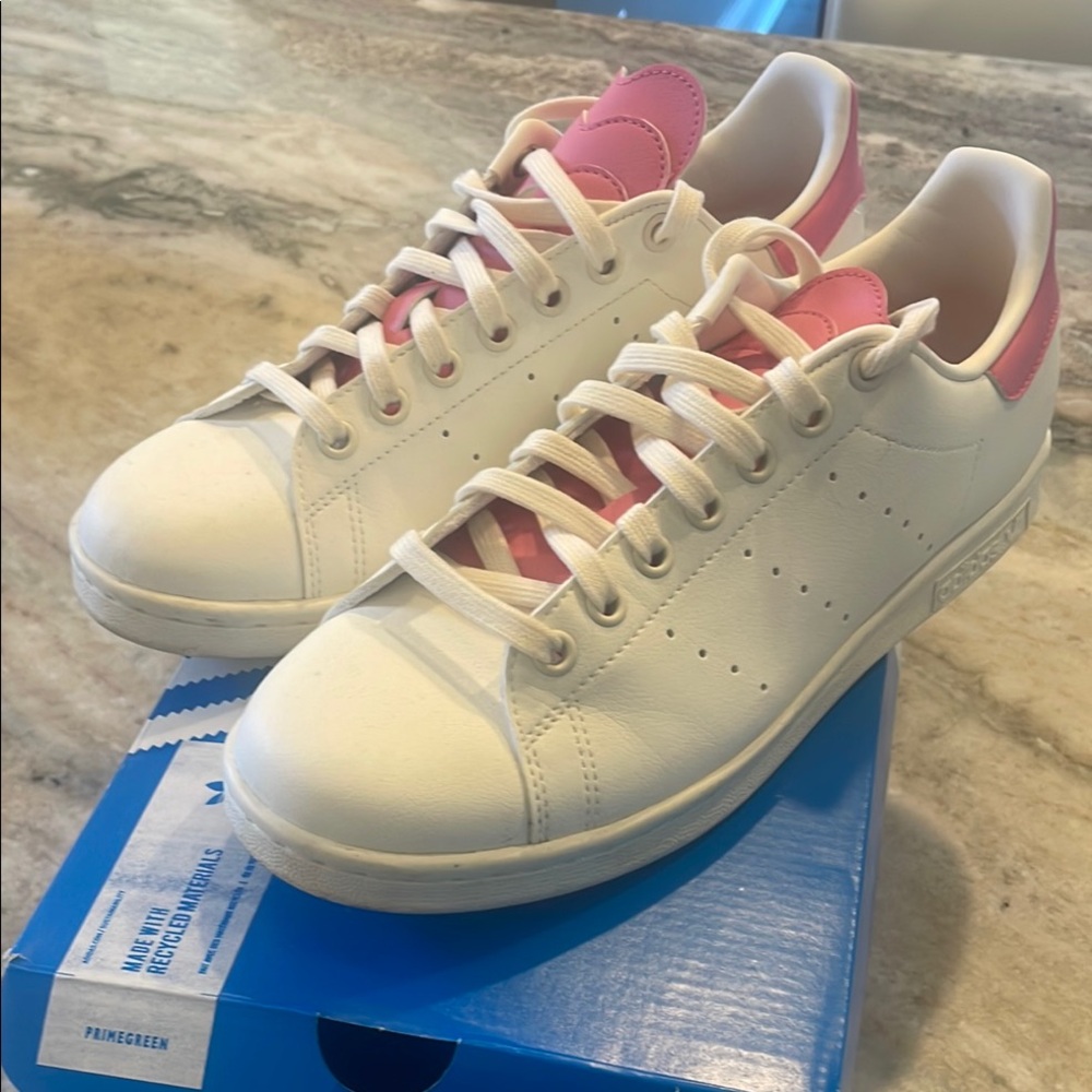 Adidas White and Pink Sneakers with Perforated Design